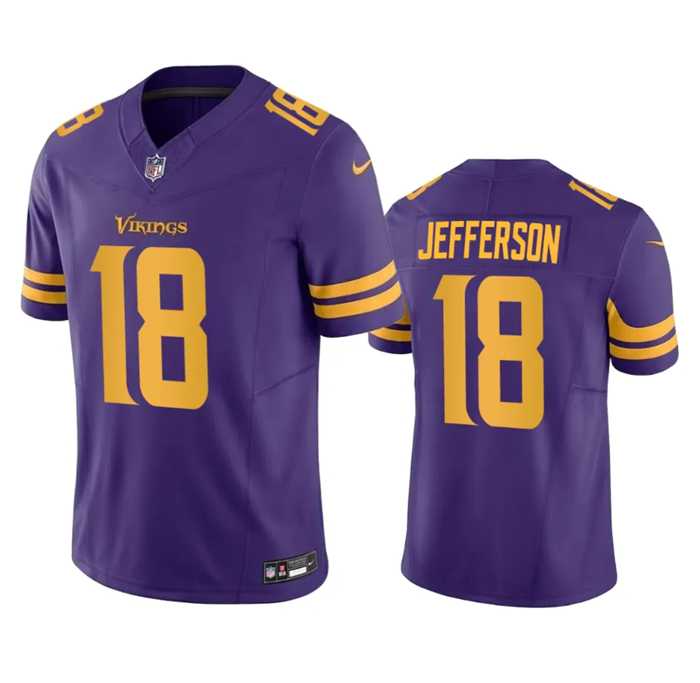 Men & Women & Youth Minnesota Vikings #18 Justin Jefferson Purple 2023 F.U.S.E. Color Rush Stitched Jersey